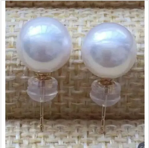 

charming a pair of round AAA 10-11MM south sea white pearl earring 18k