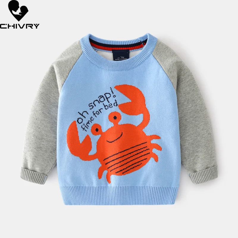 

2021 Kids Children Pullover Sweater Autumn Winter Boys Cute Cartoon Crab Jacquard O-neck Knitted Jumper Sweaters Tops Clothing