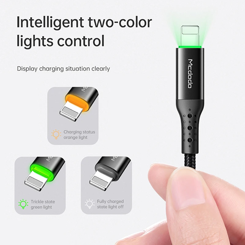 Mcdodo USB Cable 3A Fast Charging for lightning iPhone 14 13 12 11 Pro Max XR X 8 7 Plus iPad Auto Disconnect LED Data USB Cable