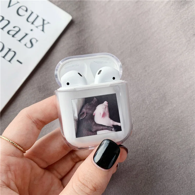 Cute Couple cartoon pig Transparent hard For Airpods Case Bluetooth wireless headset for Air Pods protective case charging bags |