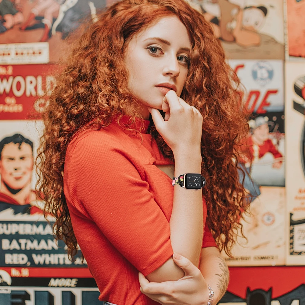 Toyouths Double Leather Band for Apple Watch Series 5 4 3 2 1 Strap for iWatch 2020 Chic Women Men Leather 38mm/40mm /42mm/44mm