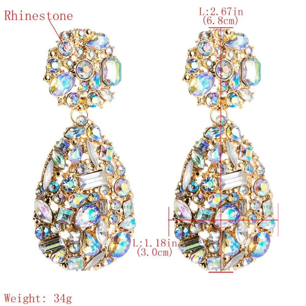 ZiccoWong Luxury AB Color Crystal Rhinestone Drop Earrings Women Geometric Water Long Dangle Statement Earring |