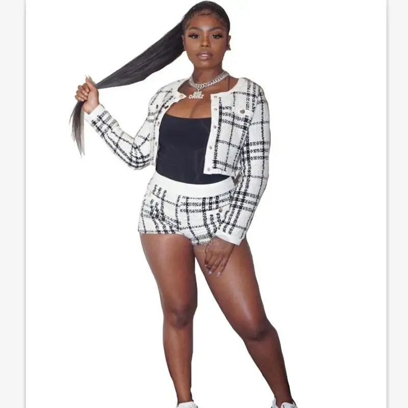 Новое поступление Женский костюм с шортами клетчатый сексуальный комплект из 2