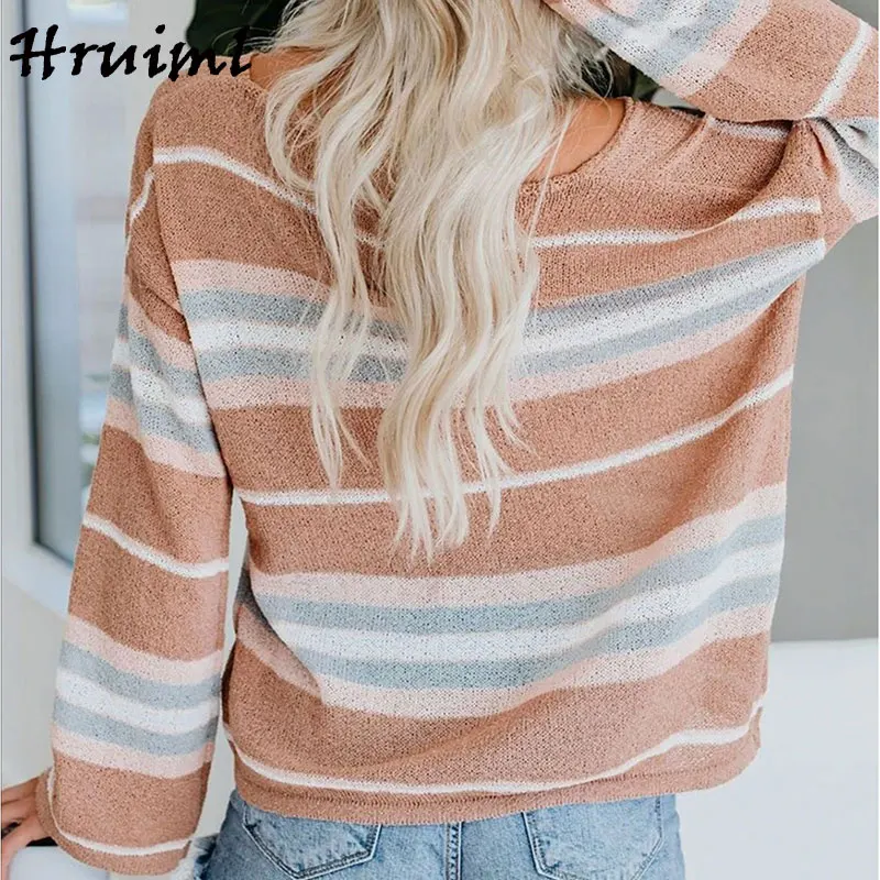 

Striped Casual Loose Women Blouses Vintage Long Sleeve O Neck Oversize Female Tops Autumn Streetwear Autumn Knitted Sweaters