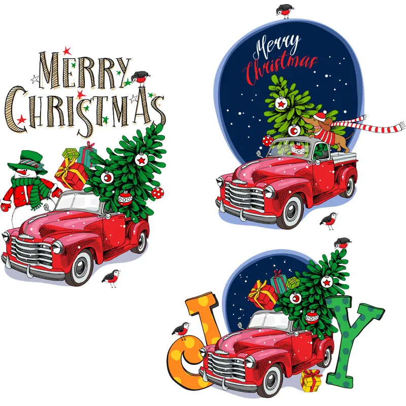 

2021 Cute Car Patches for Clothing Santa Claus Iron-on Transfers Thermo Stickers on Kids' Clothes Parches Christmas Decoration