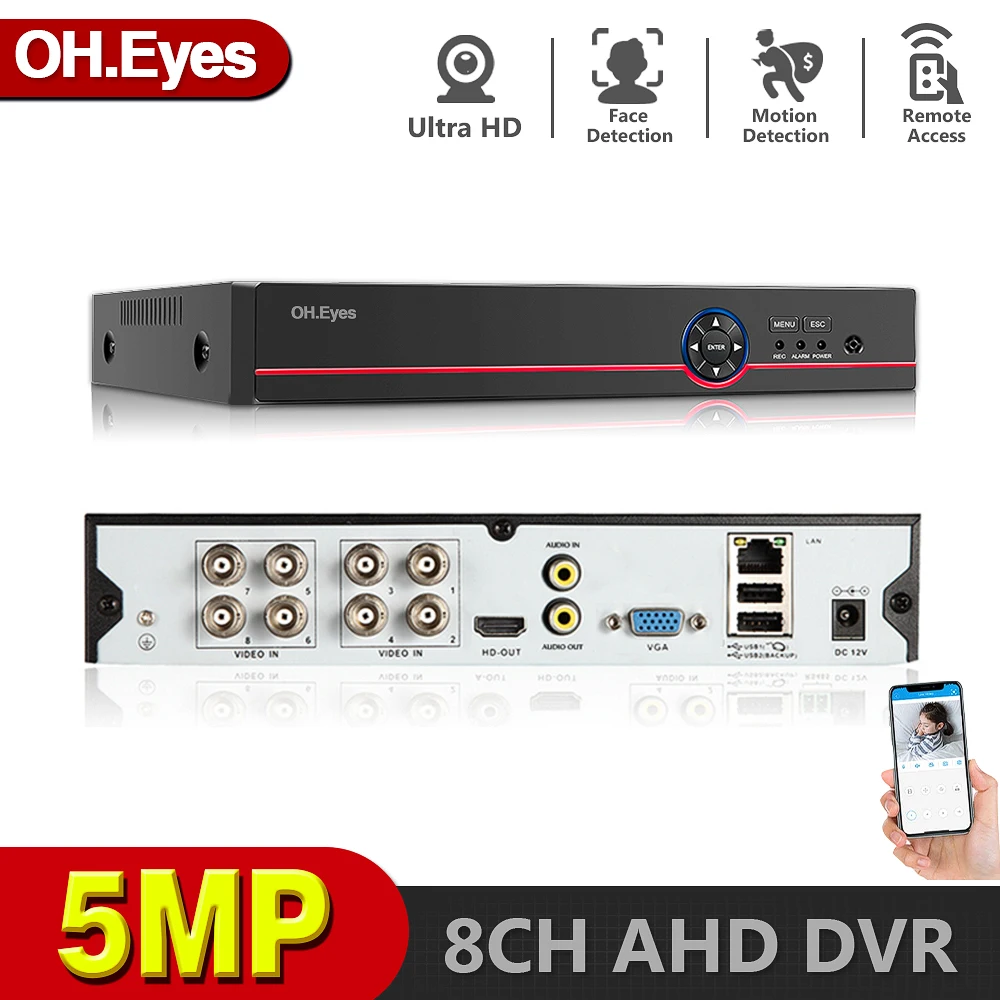 

6 in 1 H.265+ 8ch AHD video hybrid recorder for 5MP/4MP/3MP/1080P/720P Camera Xmeye P2P CCTV DVR AHD DVR support USB wifi