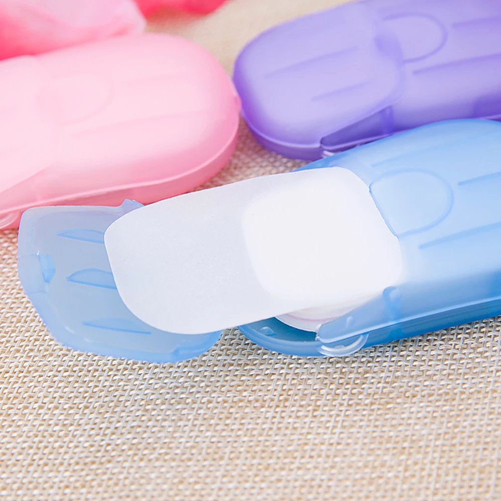 

20Pcs Disposable Soap Paper Clean Scented Slice Foaming Box Mini Paper Soap For Outdoor Travel Use Color Random New