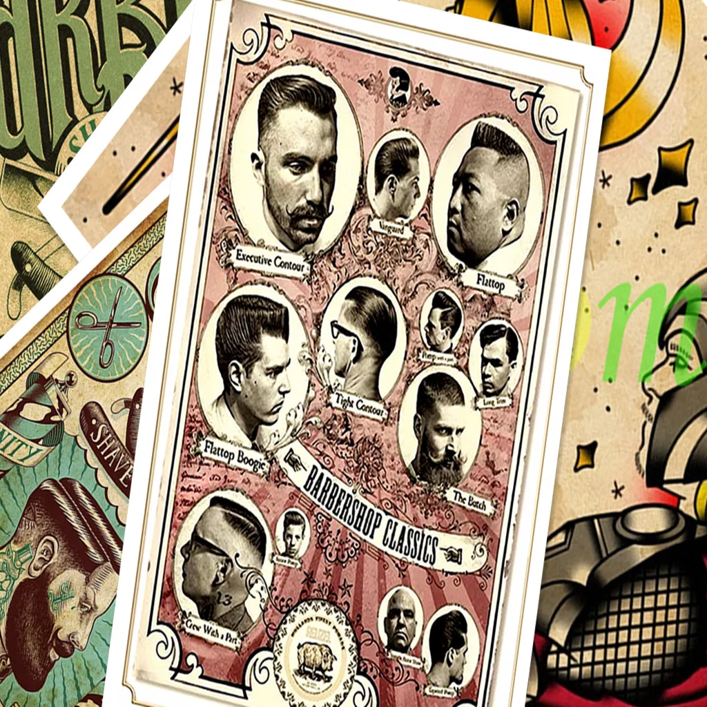 Винтажная Парикмахерская тату с рисунком постеры крафт бумага интерьер живопись