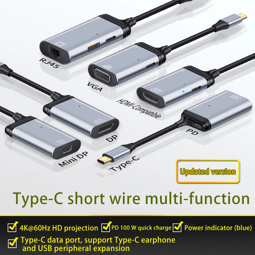 

Переходник USB Type-C на DP/Mini DP/VGA/RJ45, 100 Вт