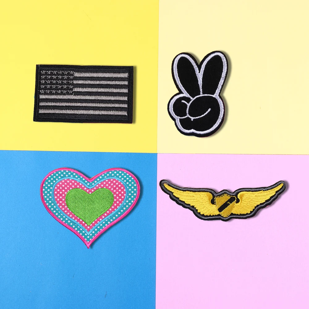 

Black scissor hand Embroidered question mark wings Patches for Clothes Two color love Appliques 3D Diy Coat Hat Brand Badges