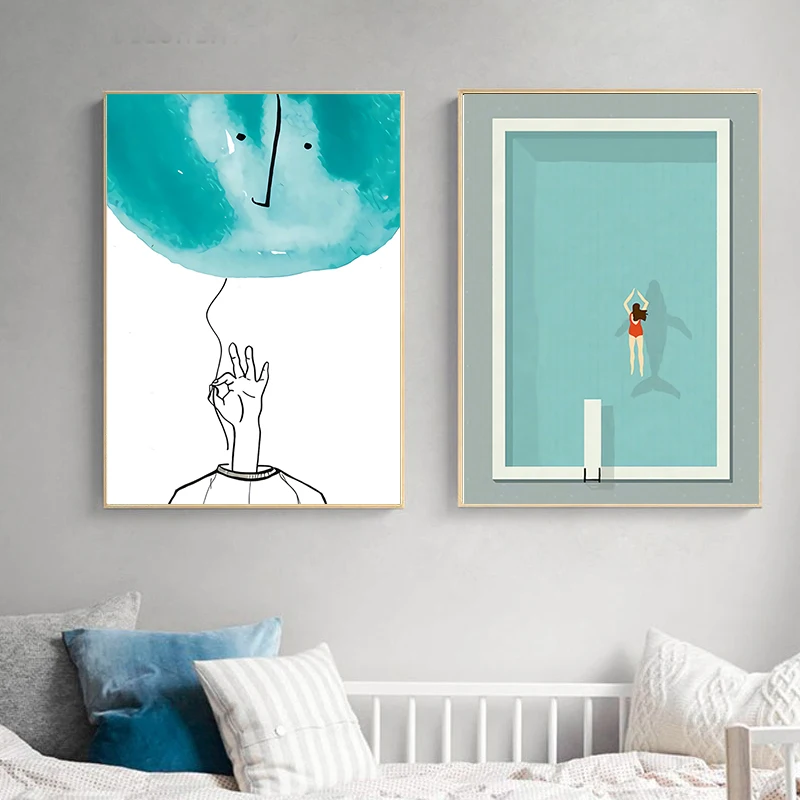 

Diving Pictures Abstract Poster Wall Art Canvas Print Minimalism Modren Painting For Kids Room Livingroom Art Wall Decoration