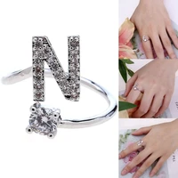 fashion 26 letters ring for women rhinestone open finger rings female engagement ring jewelry anel party gift
