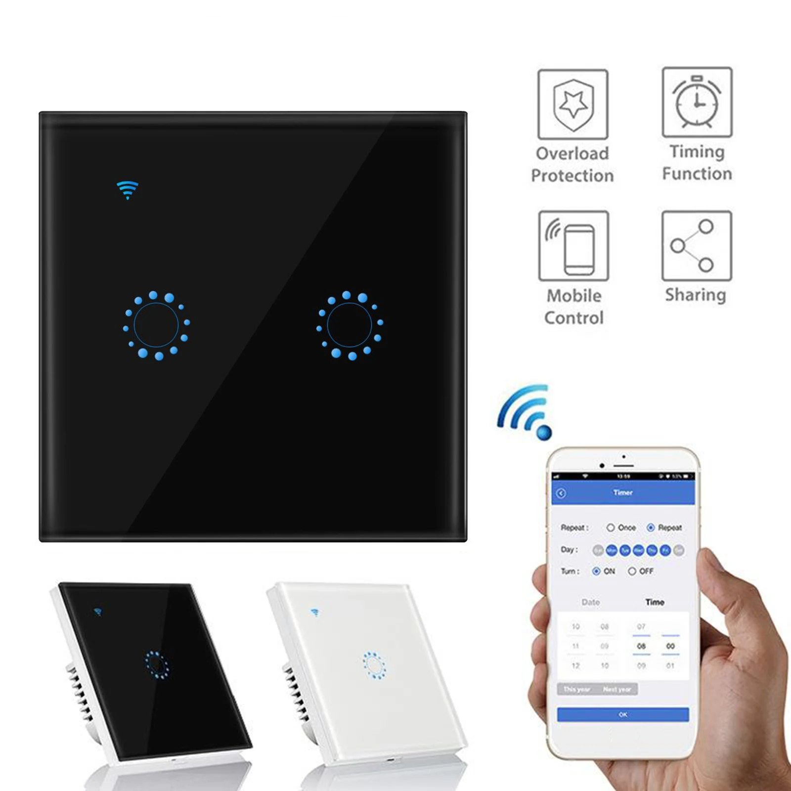 Черный умный настенный сенсорный светильник ель света с Wi-Fi стеклянная панель