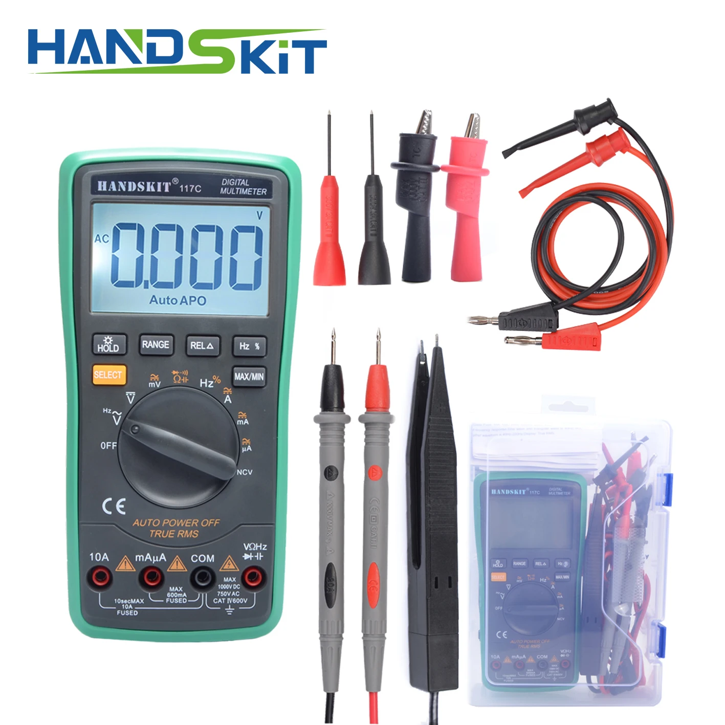 Автоматический цифровой мультиметр Handskit 117C с клипсами аллигатора щупы SMD тестер