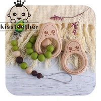 kissteether baby pacifier chain beech wooden avocado bracelet teether dummy clip holder infants bpa free silicone beads