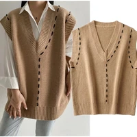elmsk sweaters women england style high street v neck oversize winter knitted vest women ins fashion blogger vintage tops