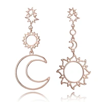 creative new style retro sun moon asymmetric exaggeration female s925 pin earrings jewelry