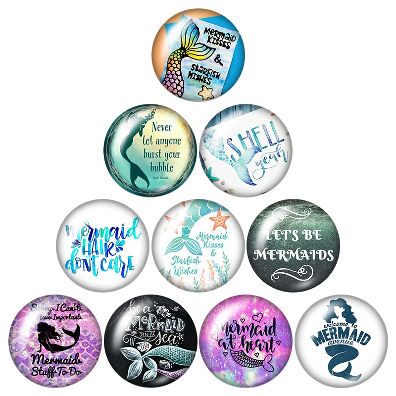 Красивой русалки рыбы 18 мм кнопки 10 шт. круглые фото кабошоны разрисованные