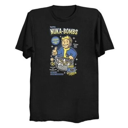 

Nuka Bombs Cereal Explosive Taste Of Sugar Bombs Vault Boy Funny Black T-Shirt