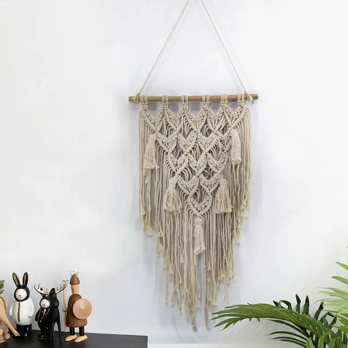 

Large Macrame Wall Hanging Tapestry Handwoven Bohemia Tassel Curtain Wooden Stick Nordic Art Wall Room Background Decoration