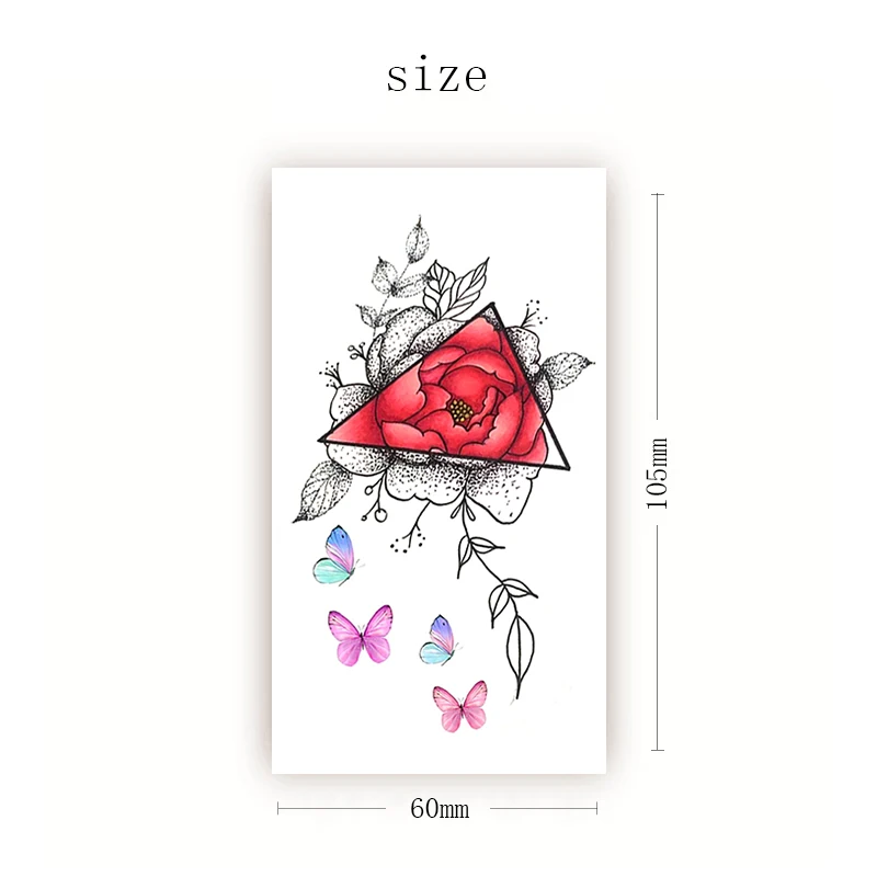 

Pink Butterfly Waterproof Temporary Tattoo Sticker Red Flower Triangle Fake Tattoos Flash Tatoo Neck Legs Body Art for Women Men