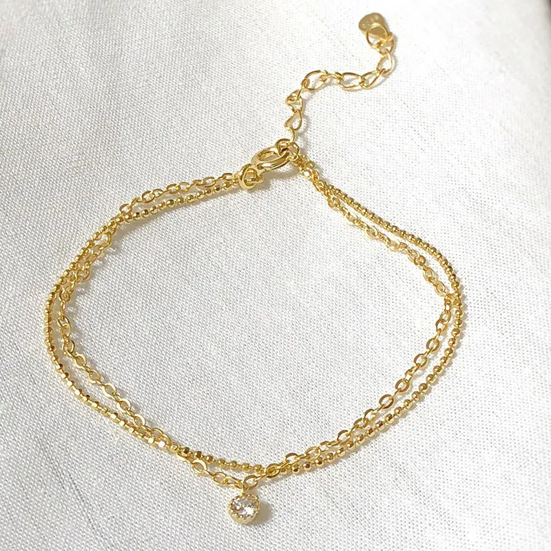 Женский двухслойный браслет из серебра 925 пробы с фианитом | Украшения и