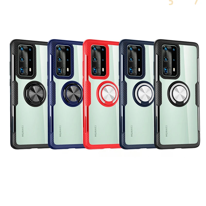 

Phone Case For Huawei P40 P30 P20 Pro Mate 30 20 Pro Lite 5G Clear Matel Ring Magnetic Bracket Back Cover Transparent Hard Shell