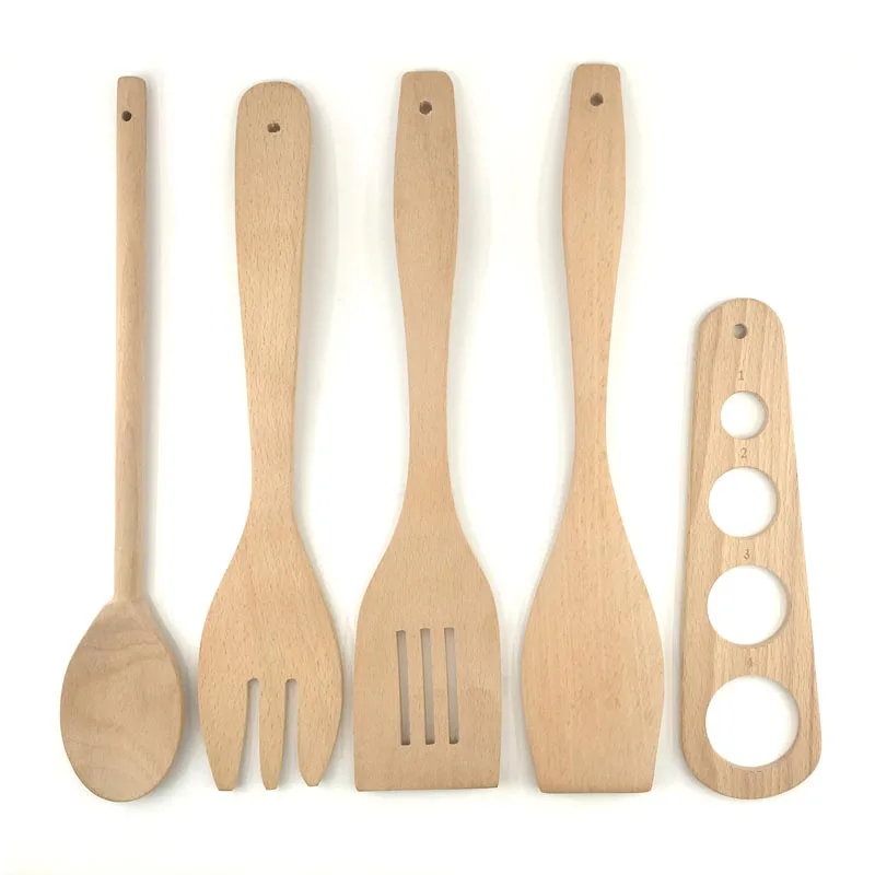 

Wooden Bamboo Salad Servers Kitchen Tool set Spoon Spatula 30cm for Cooking Mixing Stirring Natural Beech Wood Utensils