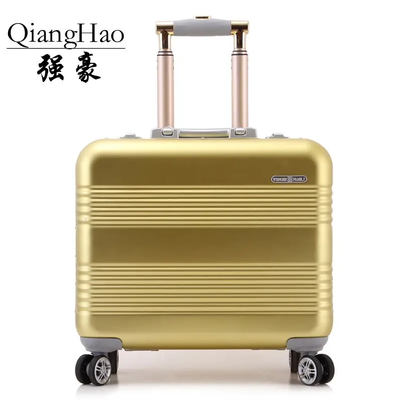 QiangHao, алюминиевый сплав, 18 дюймов, чемодан на колесиках, Дорожный чемодан с алюминиевой удочкой, Спиннер, колеса, багаж для переноски
