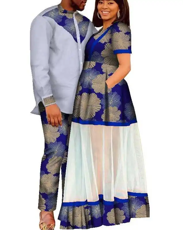 

African Clothes for Women 2021 Fashion Style African Couples Cotton Plus Size Suit Woman Dress and Men Suit African Clothing