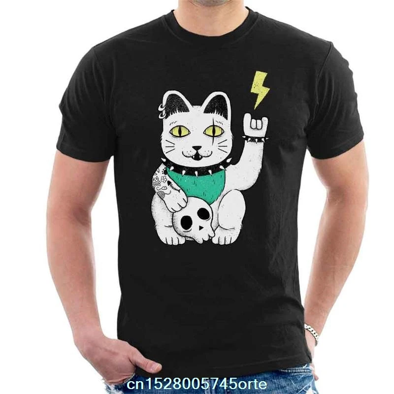 Мужская футболка с металлическим принтом кошки Neko camiseta из 100% хлопка для женщин |