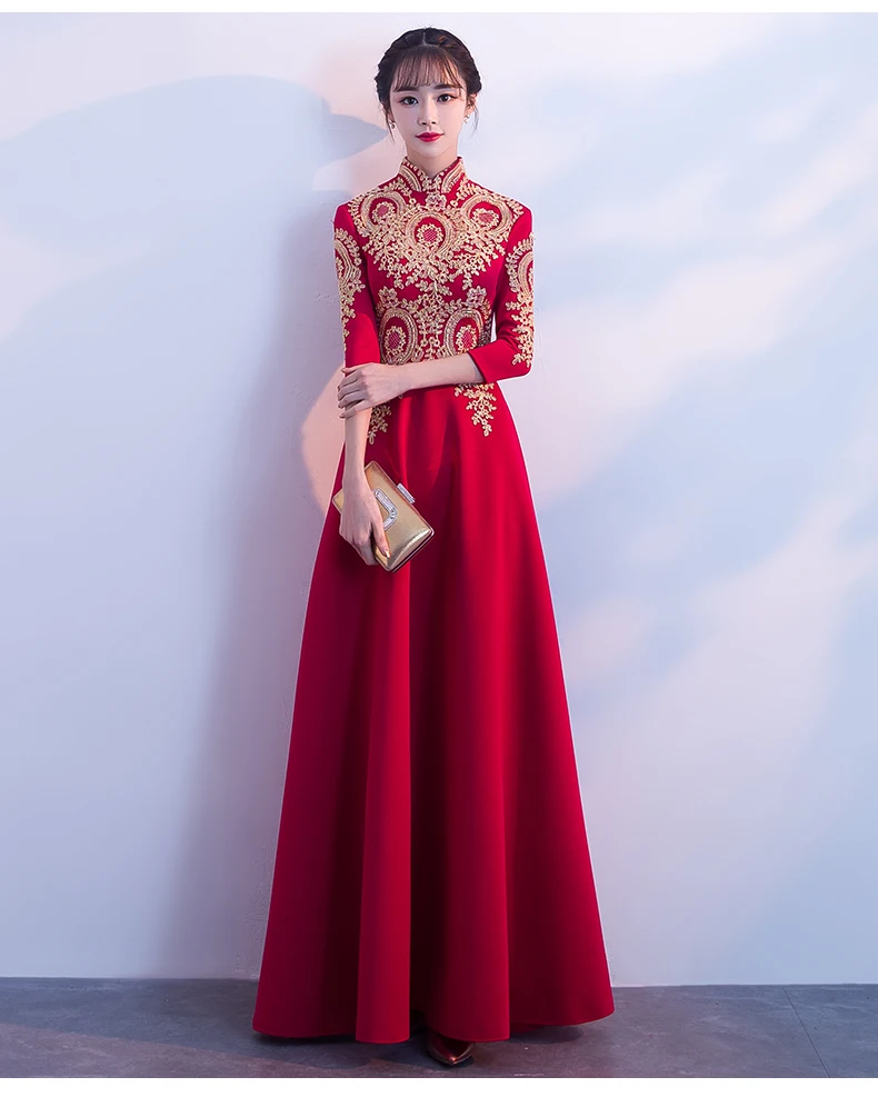 Современное китайское свадебное платье, черное, Cheongsam, Сексуальные Восточные воротники, традиционное вечернее платье, Qipao, длинное, с вышивкой, Vestido Chino