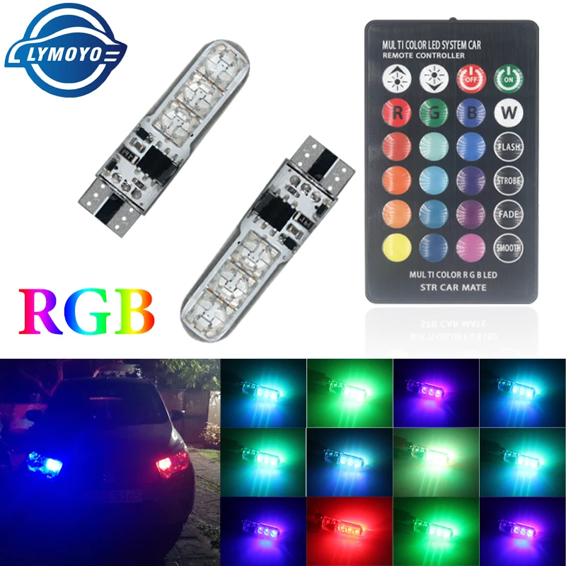 

1 компл. T10 W5W светодиодный rgb168 194 SMD 6 светодиодов 5050 дистанционное управление RGB Автомобильная задняя панель свет боковые габаритные огни све...