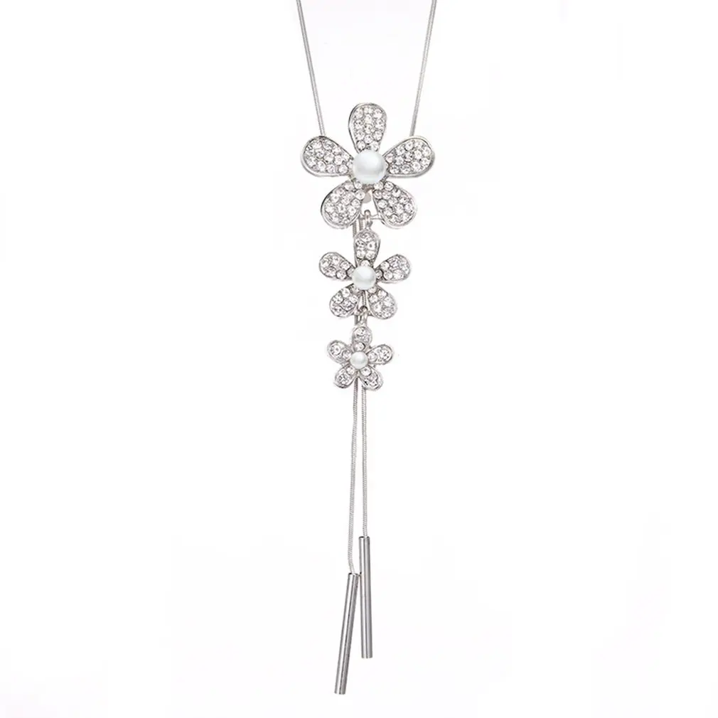 

Fashion Flowers Faux Pearl Rhinestone Necklace Choker Necklace For Women Pendant Sweater Necklace Jewelry Girls Best Gift