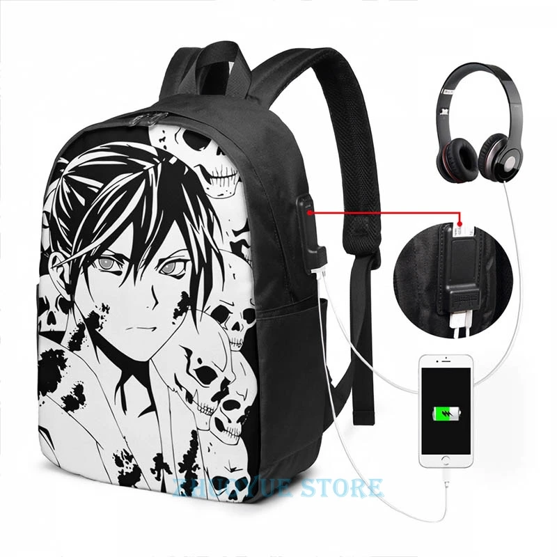 Забавный рюкзак с графическим принтом Yato God of бедствия USB зарядкой мужские