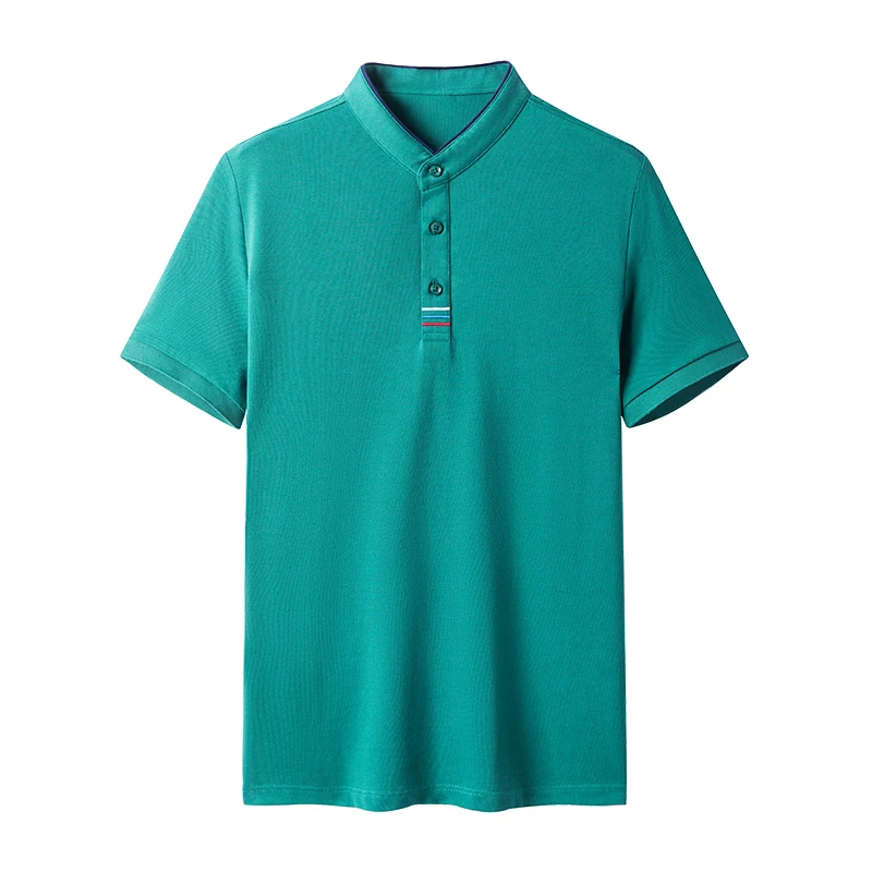 

MIAMOOM 2021 Men's Cotton Short-sleeved Shirt with Round Collar Top Fashion Solid ColorShort-sleeved Shirt