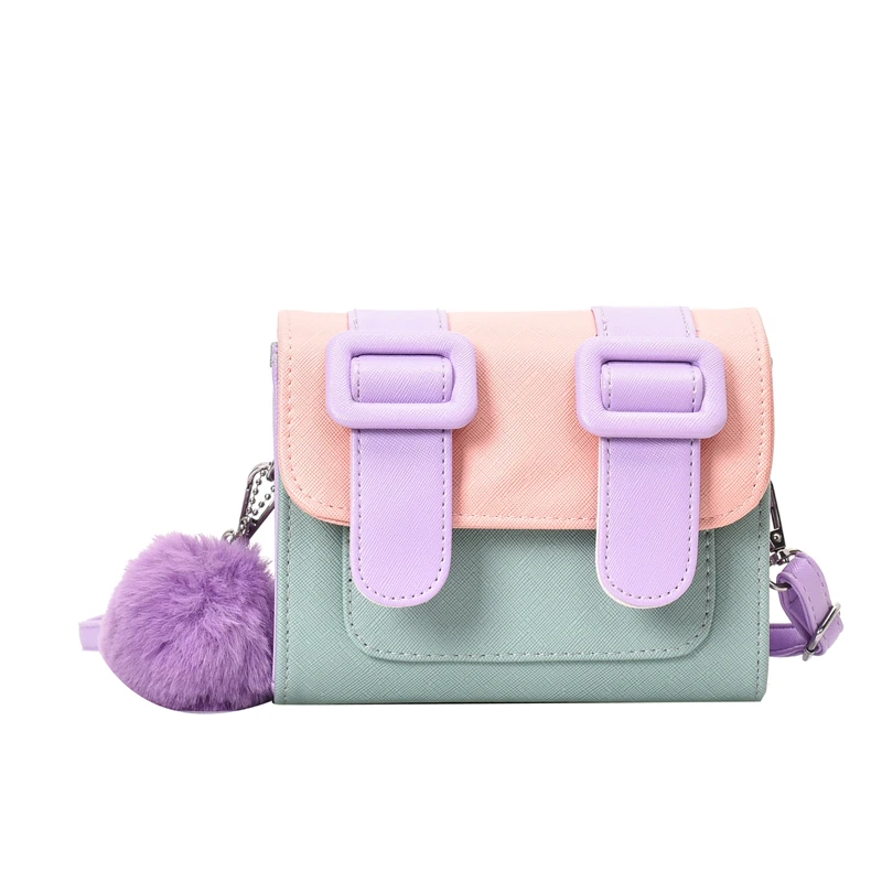 

Contrast Color Mini PU Leather Crossbody Bags For Women 2021 Summer Shoulder Handbags Female Cross Body Bag With Hair Ball