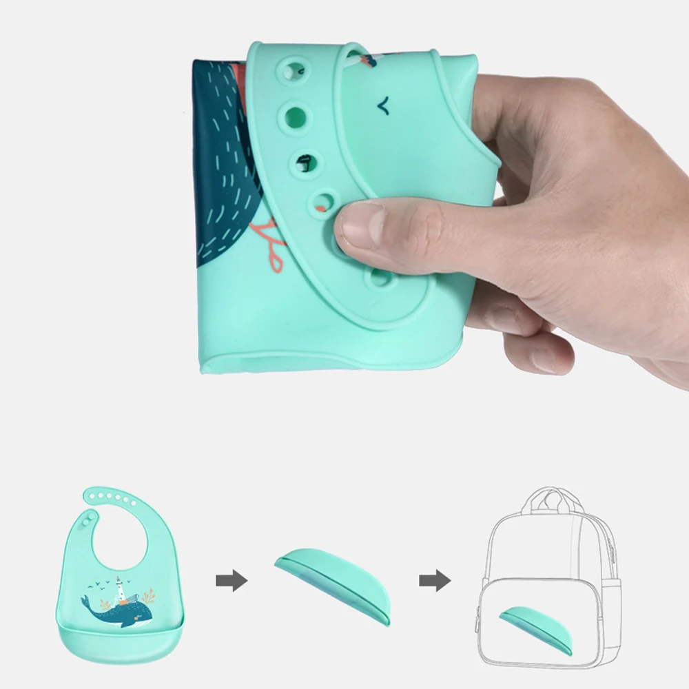 

Baby Bibs Soft Silicone Infant Feeding Bib Waterproof Toddler Stuff Solid Cartoon Dinosaur Print Girl Boy Adjustable Burp Cloths