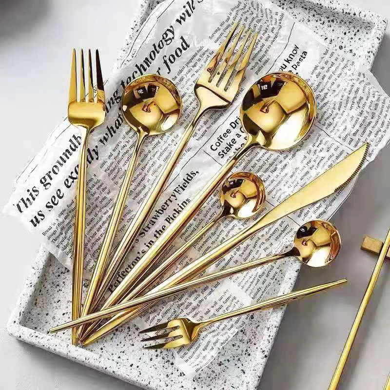 

Gold Cutlery Set Forks Spoons Knives Tableware Steel Cutlery Set Stainless Steel Dinnerware Set Chopstick Spoon Knife Fork