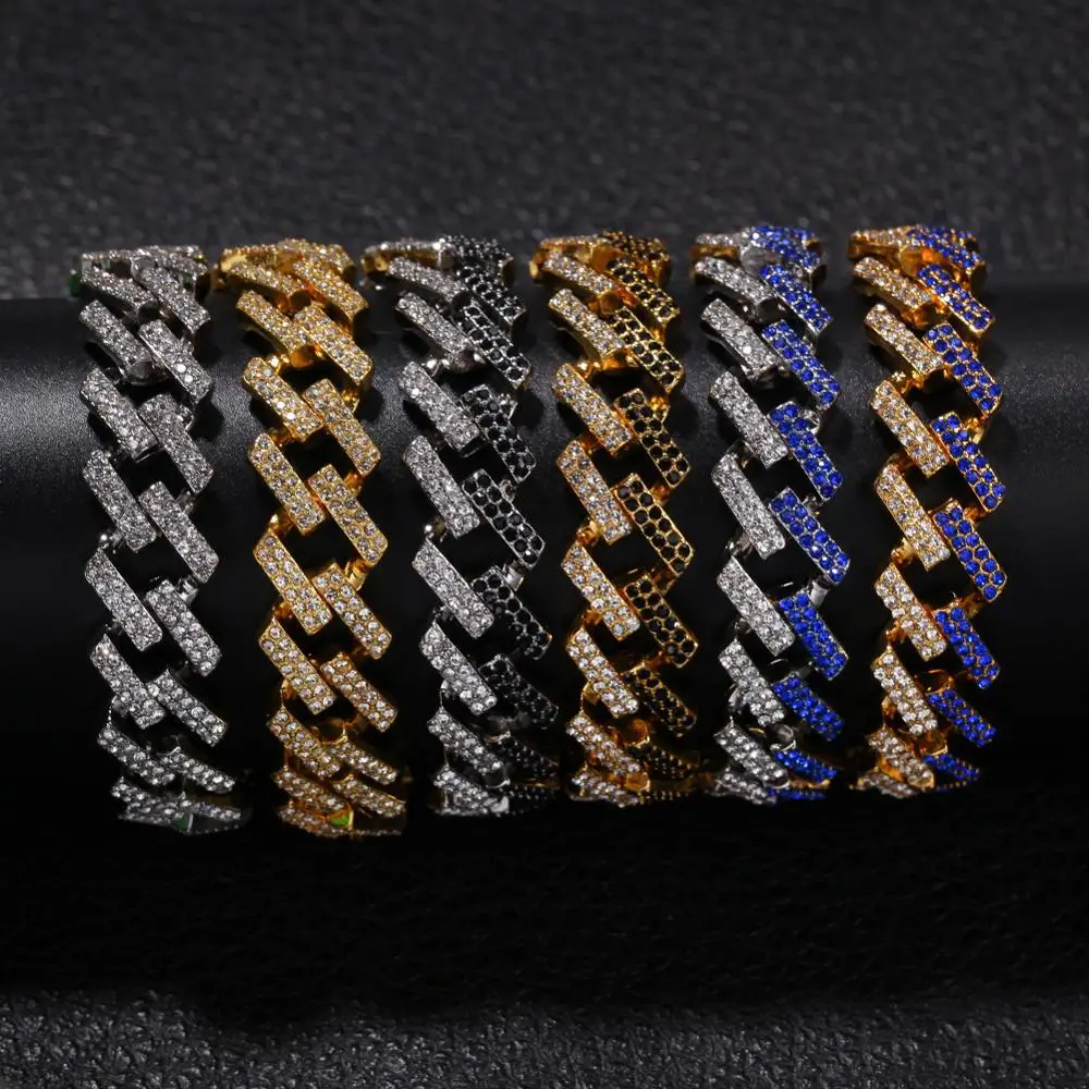 

1 New Fashion Hip Hop Micro Paved Rhinestones Bling Iced Out Square Cuban Miami Link Chain Bracelets for Men Rapper Jewelry Gift