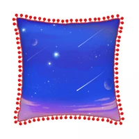 throw cushion pillow cover with pom poms universe sky galaxy star design throw pillow covers