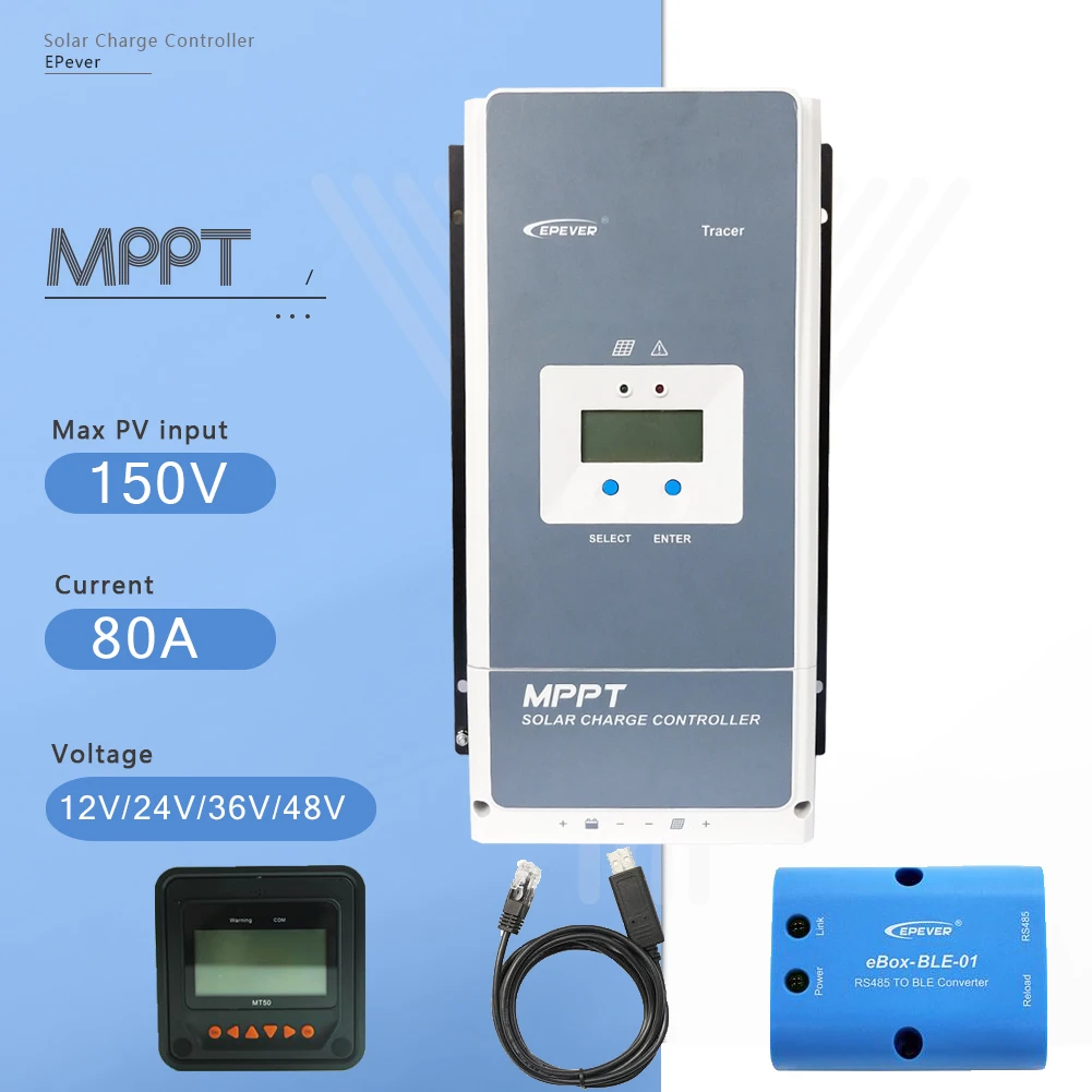 80AN MT50 BLE RS485 MPPT 80A контроллер солнечного заряда 48 В/36 В/24 В/12 В отрицательный наземный аккумулятор Макс 200 в PV VOC регулятор солнечного заряда с ЖК-дисплеем - Цвет: 80AN MT50 BLE RS485