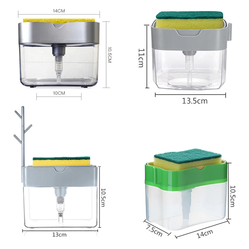 

2-in-1 Liquid Dispenser Soap Pump Dispenser With Sponge Holder Container Hand Press Soap Organizer Home Kitchen Cleaner Tools