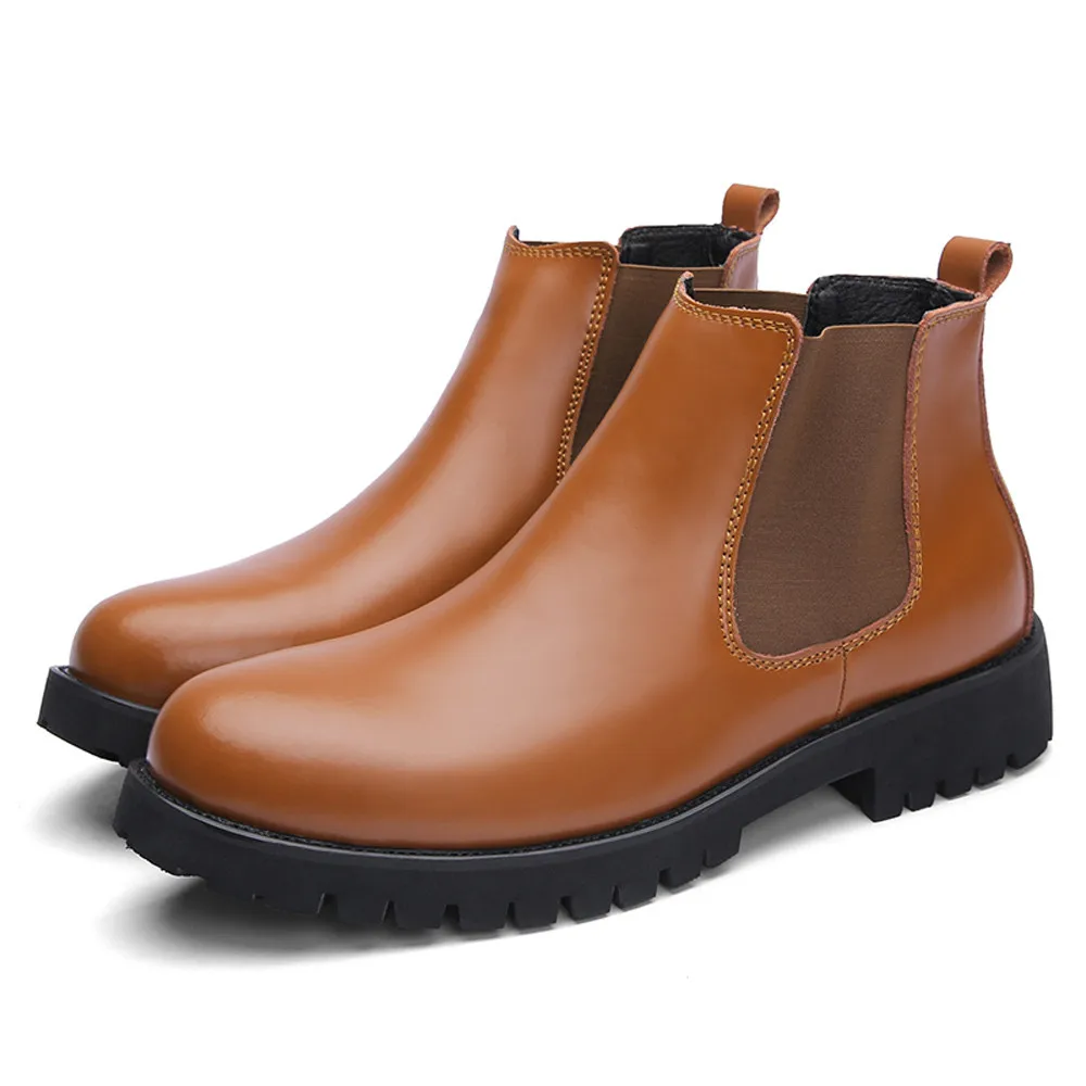 

Autumn Winter Fashion Men Boots Low Heel Style Booties Men Shoes Solid Color Warm Plush Waterproof Motorcycle Boots