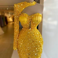 2021 glamous mermaid evening dress sequins one shoulder beading prom gowns luxurious custom made vestido de novia