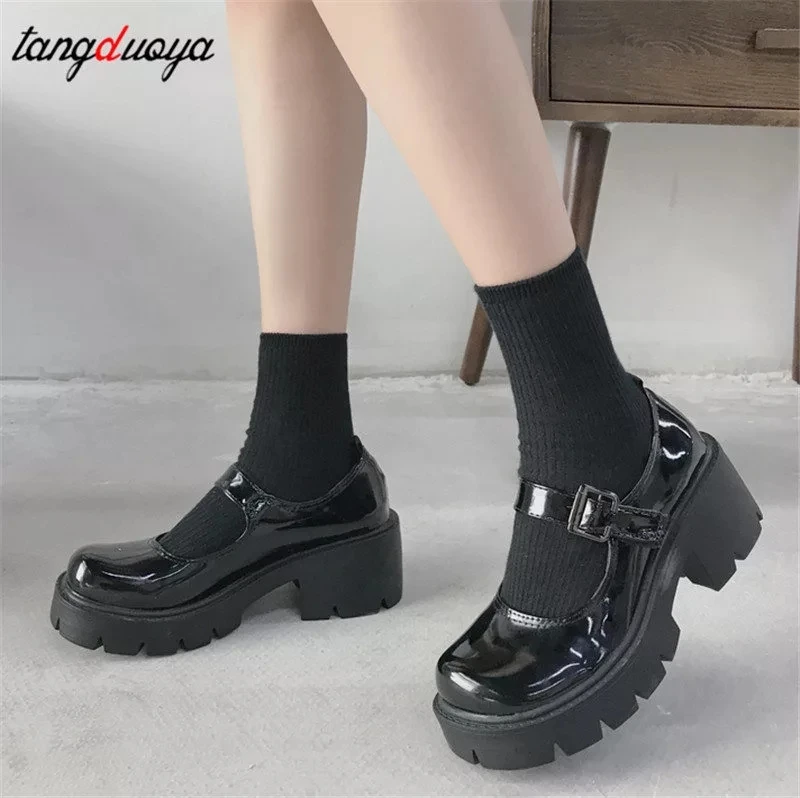 На платформе Ботинки &quotХарадзюку&quot туфли на танкетке женская обувь круглый