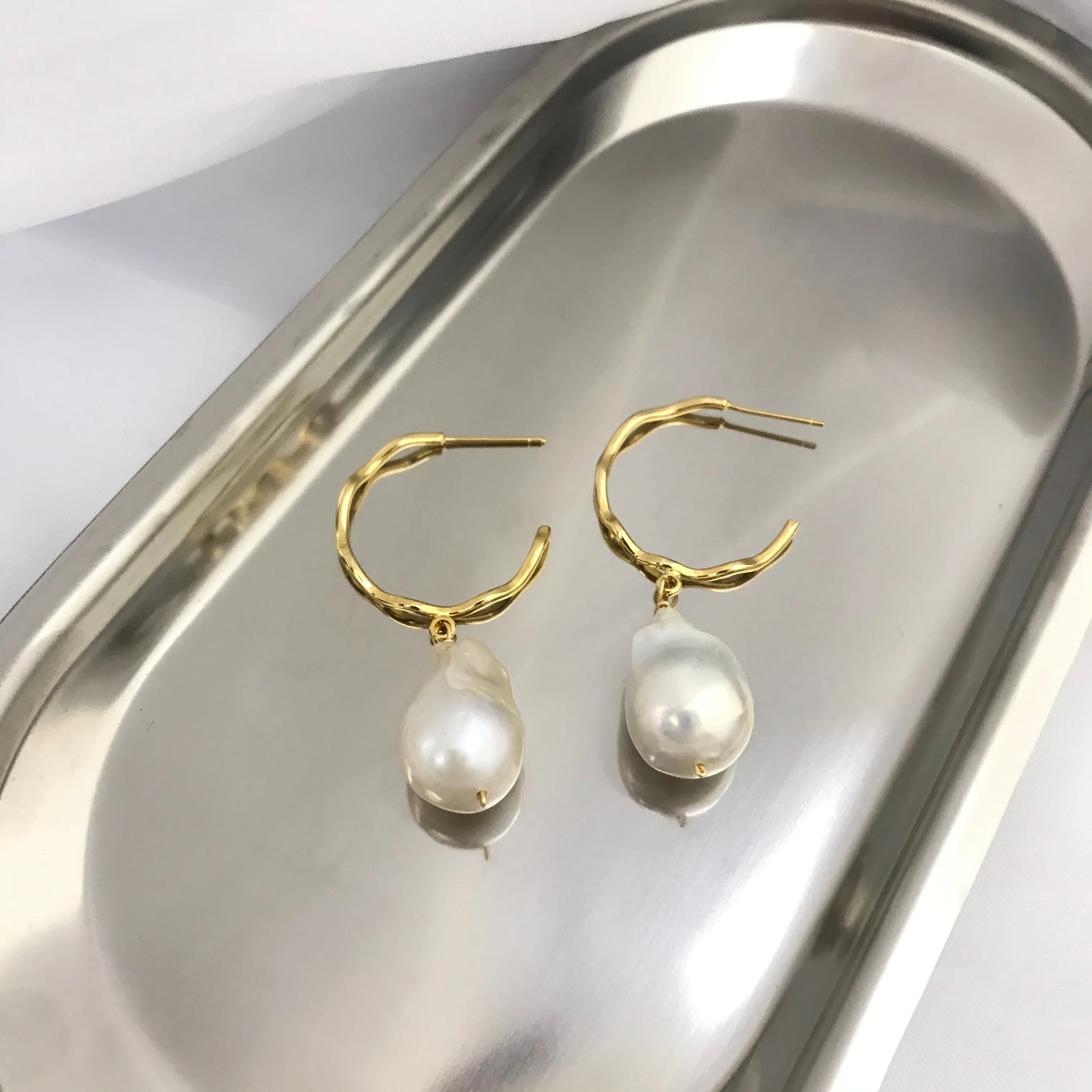 

Beritafon 925 Sterling Silver Freshwater Baroque Pearl Stud Earring For Women or Girls