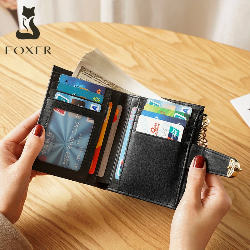 Женский короткий кошелек FOXER из натуральной кожи тонкий с отделением для карт