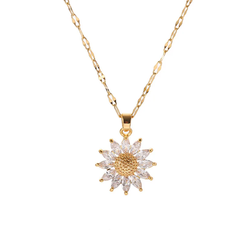 

Exquisite Luxury Gold-plated Sunflower Necklace Ladies Ins Style Fashion Accessories Zircon Large Pendant Necklace Wholesale