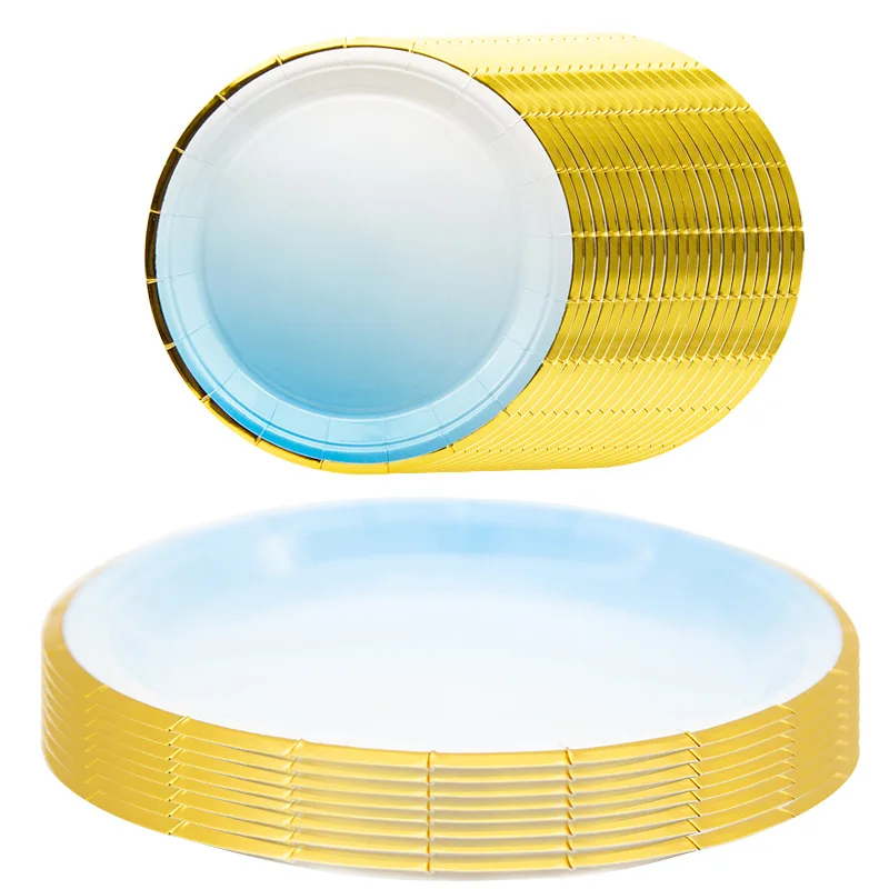 Золотая фольга одноразовая посуда голубой градиентный цвет бумажный стаканчик